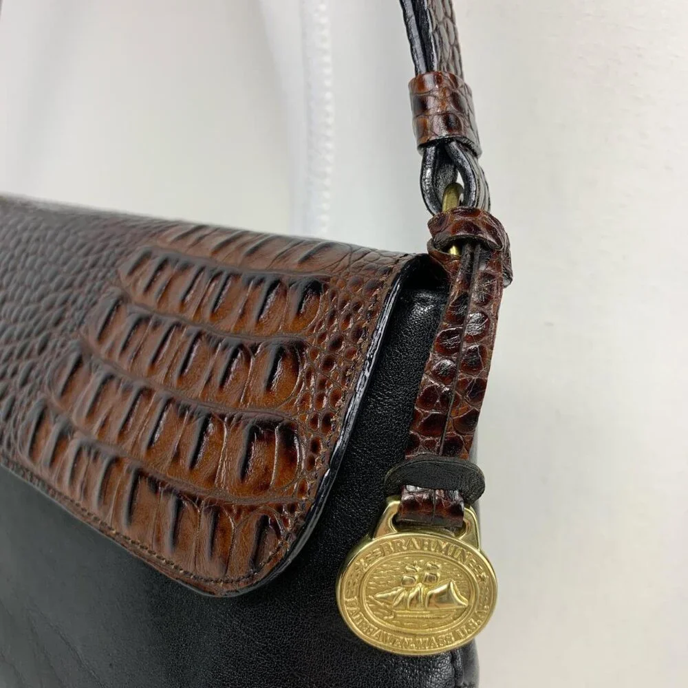 Brahmin Elegant Brown & Black Leather Crossbody Bag - Picture 5 of 8